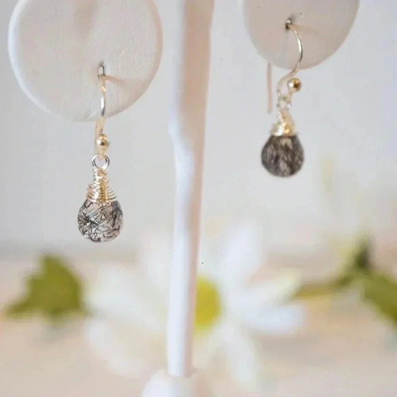 Tourmalinated Quartz Earrings, Sterling Silver, Womens Earring, Men Earrings - Picture 4 of 4